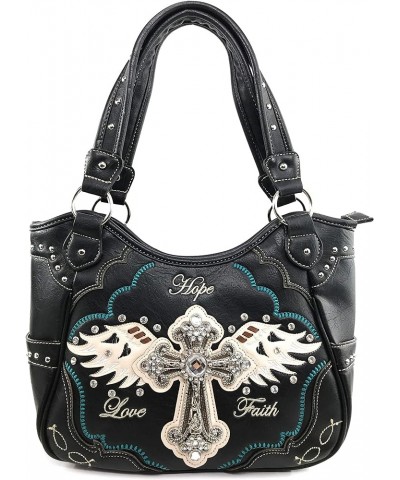 Women's Concealed Carry Angel Wings Cross Faith Hope Love Western Handbag Tote Purse Black Purse Only $30.46 Totes