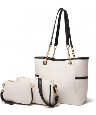 Women Handbag Tote Top Handle Satchel Clutch Shoulder Bag Wallet for Ladies 3 Pcs Set White $24.50 Totes