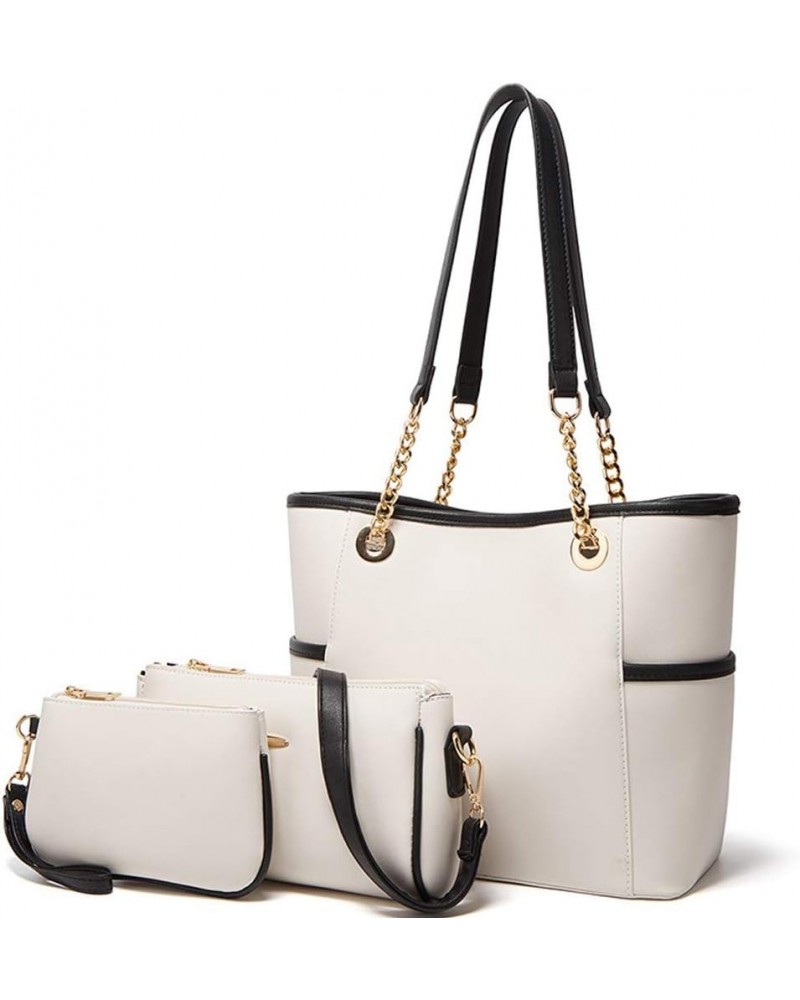 Women Handbag Tote Top Handle Satchel Clutch Shoulder Bag Wallet for Ladies 3 Pcs Set White $24.50 Totes