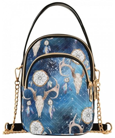 Deer Skull on Blue Space Bags for Women Trendy Phone Holder Purse Crossbody Deer Skull on Blue Space $10.21 Crossbody Bags