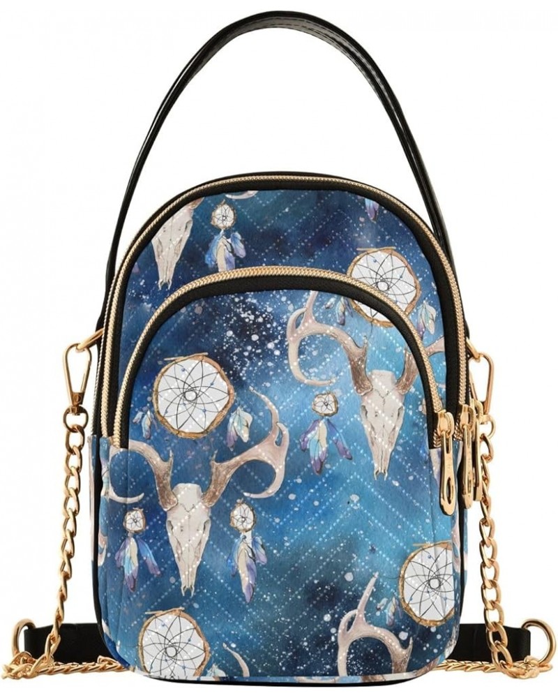 Deer Skull on Blue Space Bags for Women Trendy Phone Holder Purse Crossbody Deer Skull on Blue Space $10.21 Crossbody Bags