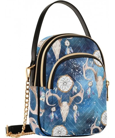 Deer Skull on Blue Space Bags for Women Trendy Phone Holder Purse Crossbody Deer Skull on Blue Space $10.21 Crossbody Bags