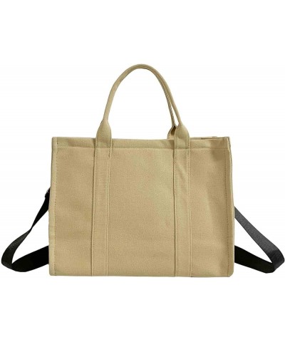 The Tote Bag Canvas Handbag for women Canvas Shoulder Bag Large Canvas Handbag Fashion Retro Handbag Khaki $16.31 Shoulder Bags