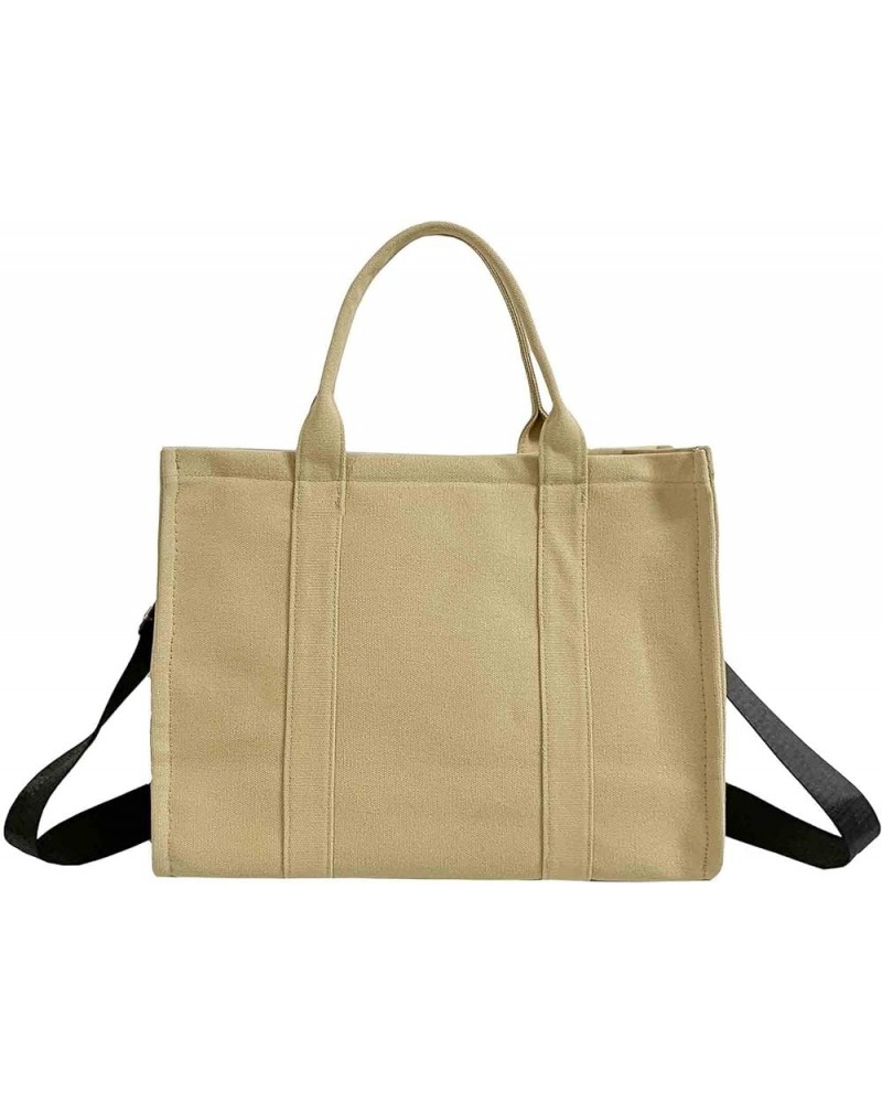 The Tote Bag Canvas Handbag for women Canvas Shoulder Bag Large Canvas Handbag Fashion Retro Handbag Khaki $16.31 Shoulder Bags