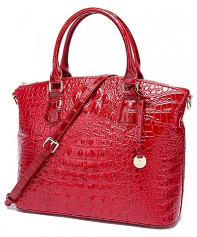 Vintage Crocodile Pattern Genuine Leather Handbag for Women Stylish Large Capacity Tote Bags Satchel Suitable for Work Red $5...