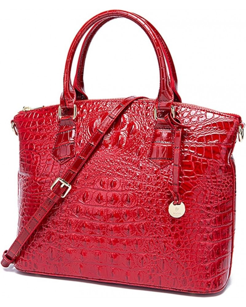 Vintage Crocodile Pattern Genuine Leather Handbag for Women Stylish Large Capacity Tote Bags Satchel Suitable for Work Red $5...