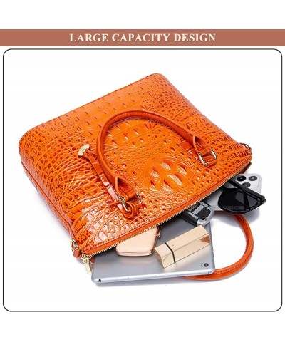 Vintage Crocodile Pattern Genuine Leather Handbag for Women Stylish Large Capacity Tote Bags Satchel Suitable for Work Red $5...