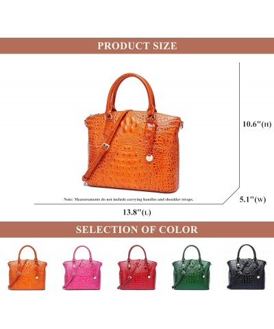 Vintage Crocodile Pattern Genuine Leather Handbag for Women Stylish Large Capacity Tote Bags Satchel Suitable for Work Red $5...