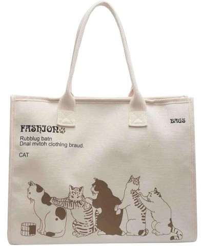 Large Capacity Fashion Cute Cat Handbag Cotton Linen One Shoulder Large Capacity Printed Retro Women's Handbag (pink) White $...