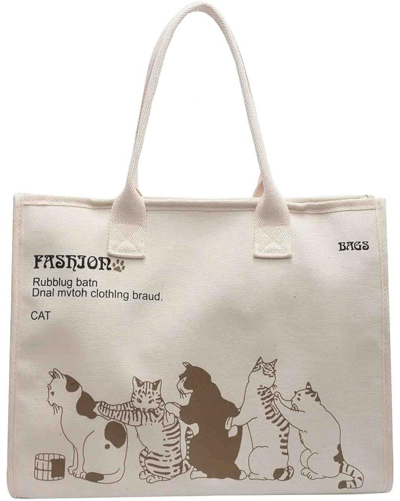 Large Capacity Fashion Cute Cat Handbag Cotton Linen One Shoulder Large Capacity Printed Retro Women's Handbag (pink) White $...