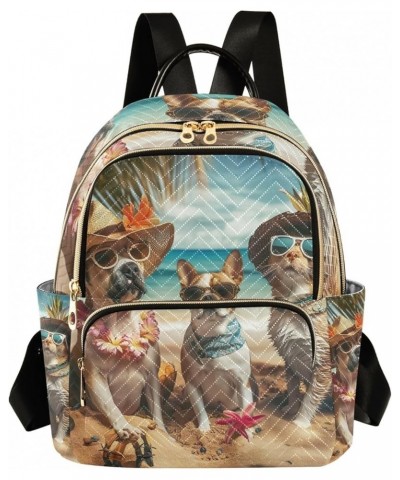 Quilted Backpack for Women Pets at the Beach Small Fashion Backpack Travel Backpack with Luggage Strap Pets at the Beach Medi...