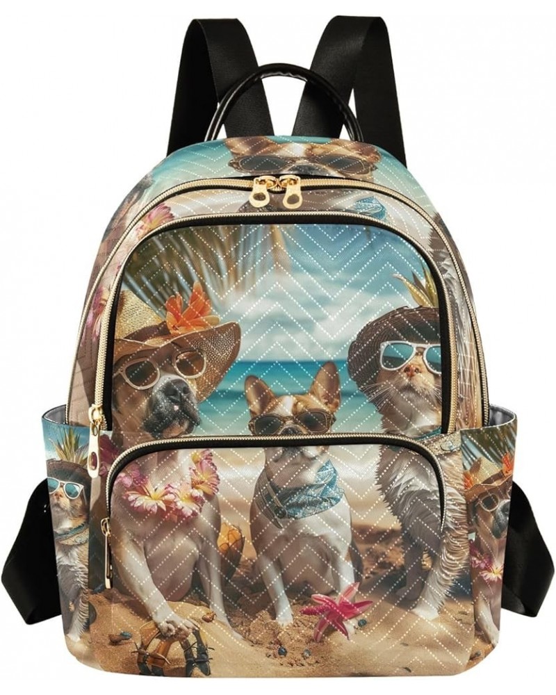 Quilted Backpack for Women Pets at the Beach Small Fashion Backpack Travel Backpack with Luggage Strap Pets at the Beach Medi...