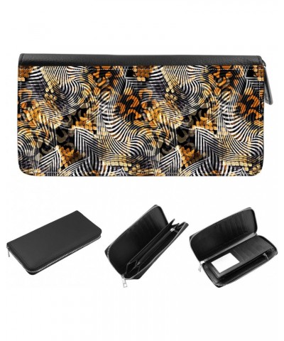 Women's Zip Around Wallet and Phone Clutch - RFID Blocking with Card Holder Organizer - Abstract leopard and zebra print patt...