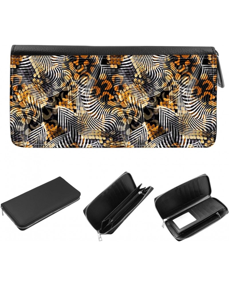 Women's Zip Around Wallet and Phone Clutch - RFID Blocking with Card Holder Organizer - Abstract leopard and zebra print patt...