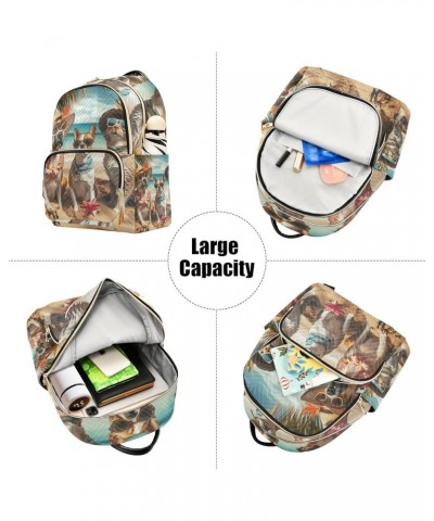 Quilted Backpack for Women Pets at the Beach Small Fashion Backpack Travel Backpack with Luggage Strap Pets at the Beach Medi...