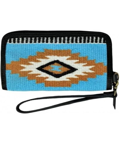 Light Blue & Brown Southwest Design Wool Saddle Blanket Wallet $17.46 Wristlets