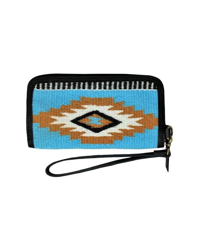 Light Blue & Brown Southwest Design Wool Saddle Blanket Wallet $17.46 Wristlets