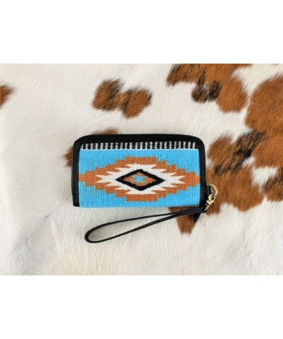 Light Blue & Brown Southwest Design Wool Saddle Blanket Wallet $17.46 Wristlets