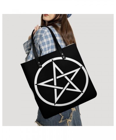 Pentacle Witch Modern Pagan Wicca Witchcraft Women Tote Bags Top Handle Satchel Handbags PU Faux Leather Tassel Shoulder Purs...