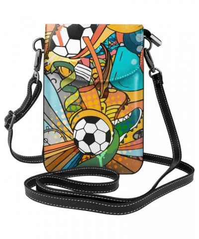 Colorful Sport Soccer Ball Football Pattern Small Crossbody Bag Cell Phone Purse Wallet with Card Slots for Women $14.27 Cros...