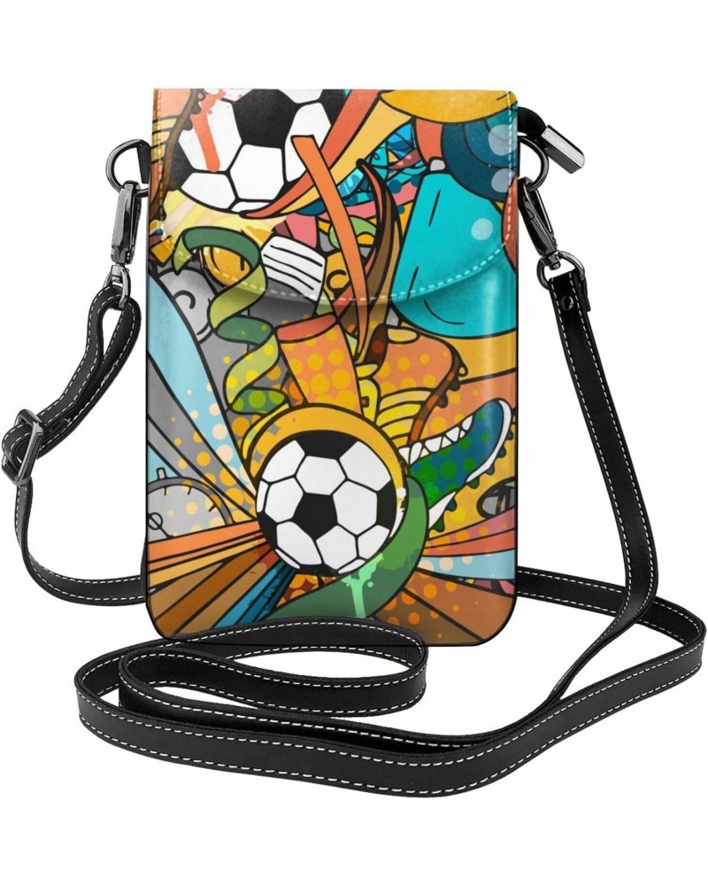 Colorful Sport Soccer Ball Football Pattern Small Crossbody Bag Cell Phone Purse Wallet with Card Slots for Women $14.27 Cros...