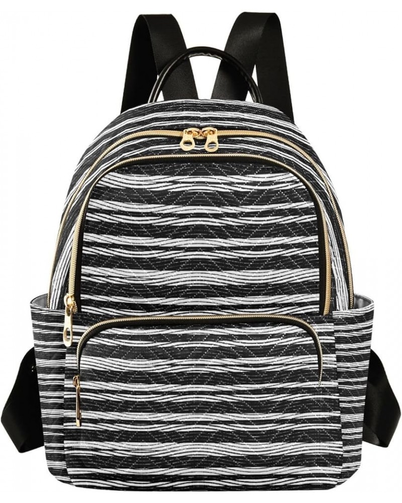 Women Backpack Horizontal Lines Black White Blurry Stripes Anti-Theft Travel Backpack with Luggage Belt Lightweight Handbag L...