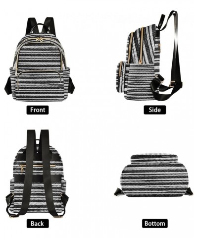 Women Backpack Horizontal Lines Black White Blurry Stripes Anti-Theft Travel Backpack with Luggage Belt Lightweight Handbag L...