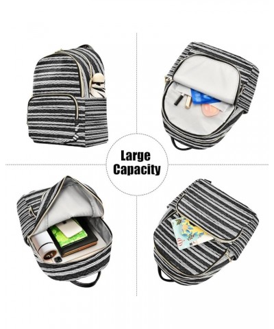 Women Backpack Horizontal Lines Black White Blurry Stripes Anti-Theft Travel Backpack with Luggage Belt Lightweight Handbag L...