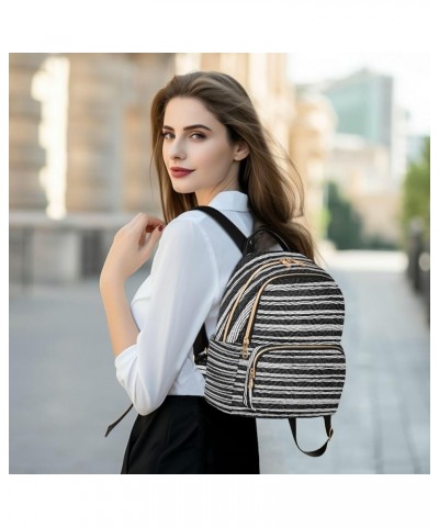 Women Backpack Horizontal Lines Black White Blurry Stripes Anti-Theft Travel Backpack with Luggage Belt Lightweight Handbag L...