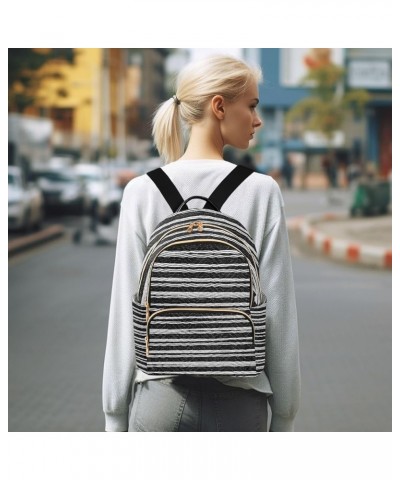 Women Backpack Horizontal Lines Black White Blurry Stripes Anti-Theft Travel Backpack with Luggage Belt Lightweight Handbag L...