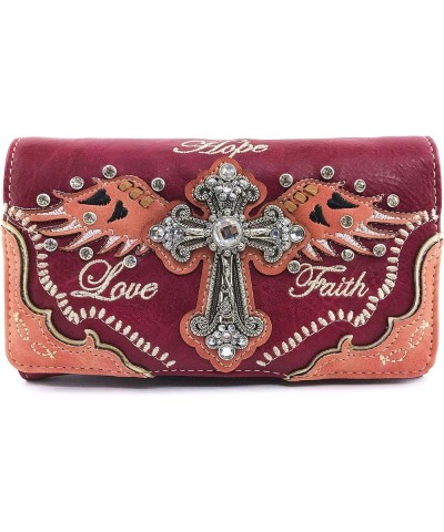 Women's Concealed Carry Angel Wings Cross Faith Hope Love Western Handbag Tote Purse Coral Red Wallet Only $33.58 Totes