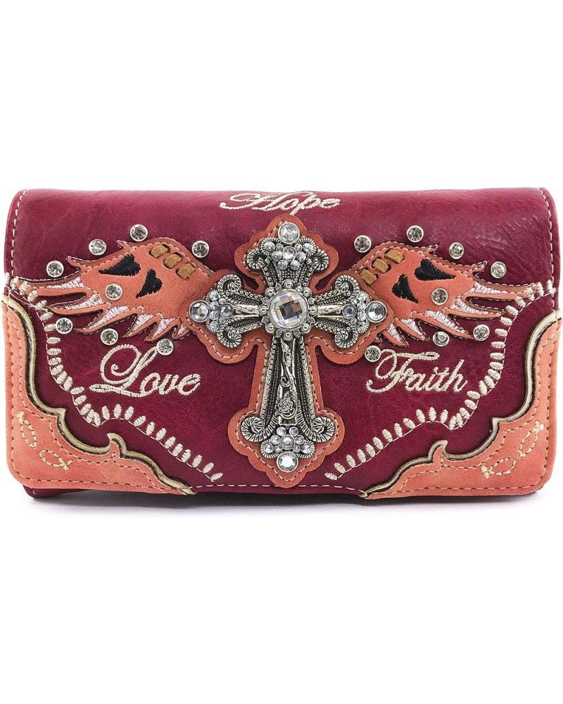 Women's Concealed Carry Angel Wings Cross Faith Hope Love Western Handbag Tote Purse Coral Red Wallet Only $33.58 Totes