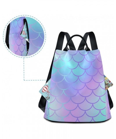 Cool Blue Fish Scale Women Backpack Anti-theft Handbag Purse Travel Bag Fashion Shoulder Bags $22.79 Backpacks