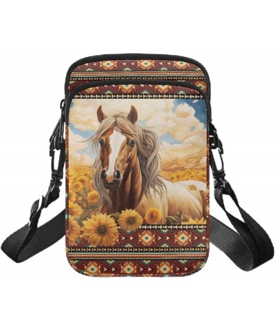 Womens Crossbody Bag Cell Phone Purse Wallet Small Shoulder Handbag Travel Sports Gym Bag Sunflower Boho Horse $11.99 Crossbo...