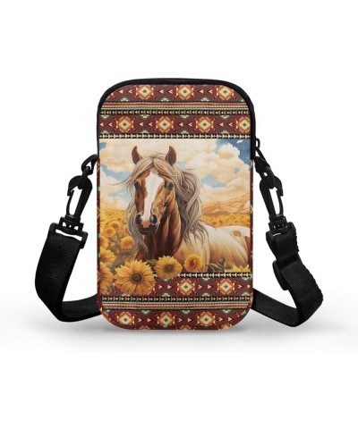 Womens Crossbody Bag Cell Phone Purse Wallet Small Shoulder Handbag Travel Sports Gym Bag Sunflower Boho Horse $11.99 Crossbo...