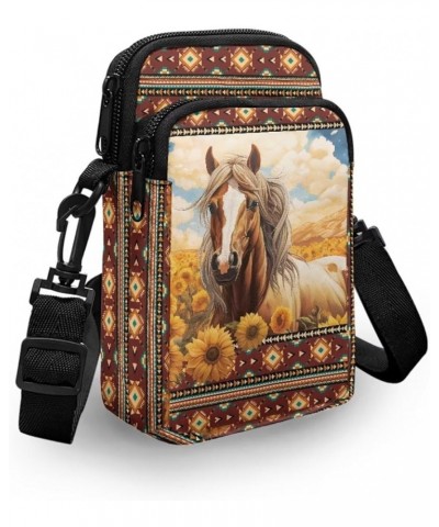 Womens Crossbody Bag Cell Phone Purse Wallet Small Shoulder Handbag Travel Sports Gym Bag Sunflower Boho Horse $11.99 Crossbo...