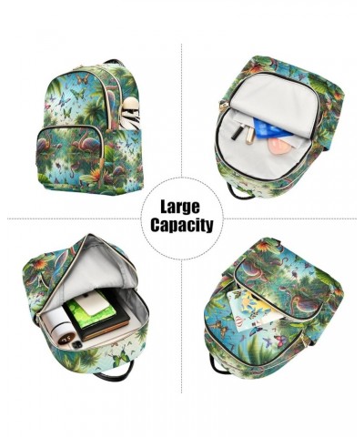 Butterflies Tropical Plants Flamingos Quilted Backpack Women's Mini Backpack Purse Anti Theft Backpack Butterflies Tropical P...