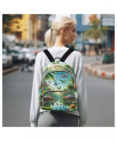 Butterflies Tropical Plants Flamingos Quilted Backpack Women's Mini Backpack Purse Anti Theft Backpack Butterflies Tropical P...