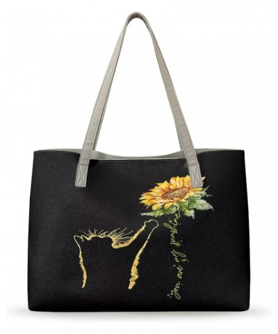 Large Purse with Compartments Womens Tote Purse Ladies Handbags for Work Sunflower Cat $18.86 Handbags