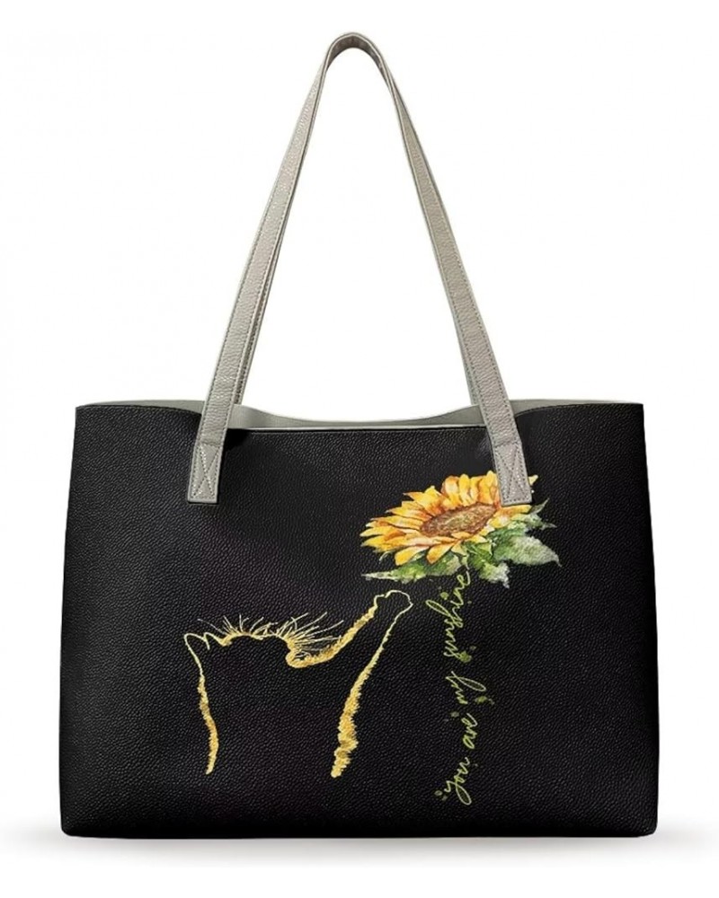 Large Purse with Compartments Womens Tote Purse Ladies Handbags for Work Sunflower Cat $18.86 Handbags