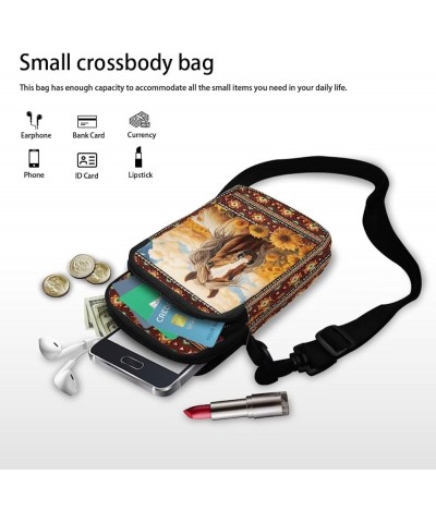 Womens Crossbody Bag Cell Phone Purse Wallet Small Shoulder Handbag Travel Sports Gym Bag Sunflower Boho Horse $11.99 Crossbo...