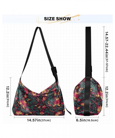 Crossbody Bag for Women Men Trendy Embroidery Flowers Ethnic Leather Casual Hobo Shoulder Bags Purses with Adjustable Strap F...