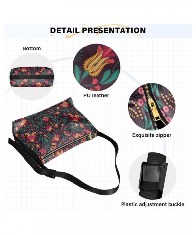 Crossbody Bag for Women Men Trendy Embroidery Flowers Ethnic Leather Casual Hobo Shoulder Bags Purses with Adjustable Strap F...