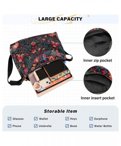 Crossbody Bag for Women Men Trendy Embroidery Flowers Ethnic Leather Casual Hobo Shoulder Bags Purses with Adjustable Strap F...