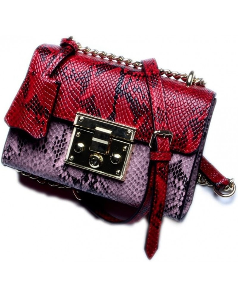 Fashion Colourful handbags messenger bag Genuine Leather bag Snakeskin pattern Cowhide Square bag Red $31.29 Shoulder Bags