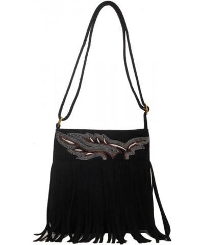 Women Fringe Hippie Crossbody Bag Faux Suede Shoulder Bag Hobo Tassel Messenger Bag Boho Purse Black B $39.03 Totes