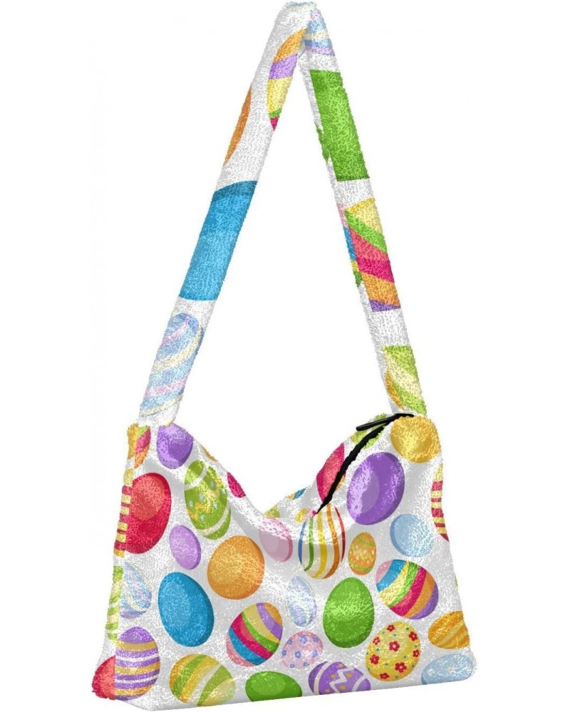 Easter Women Boho Handbag Rainbow Easter Eggs Underarm Bag Tote Bag Shoulder Bag Crossbody Bag Fluffy Cell Phone Purse Spring...