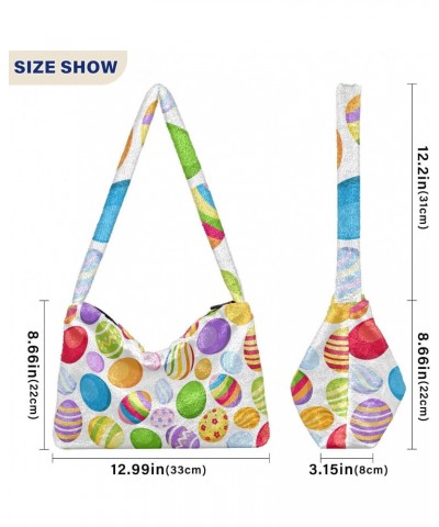 Easter Women Boho Handbag Rainbow Easter Eggs Underarm Bag Tote Bag Shoulder Bag Crossbody Bag Fluffy Cell Phone Purse Spring...