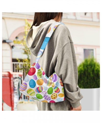 Easter Women Boho Handbag Rainbow Easter Eggs Underarm Bag Tote Bag Shoulder Bag Crossbody Bag Fluffy Cell Phone Purse Spring...