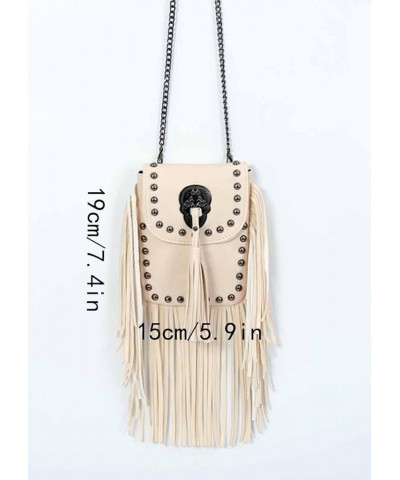 Crossbody Bag for Women Rivet Tassels Phone Bags Chain Handbag Soft Leather Purse Satchel Off-white $15.49 Satchels